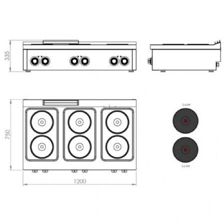Cuisinière 6 feux Triphasé 15,6 kW - Hr Fainca - CE6P750S
