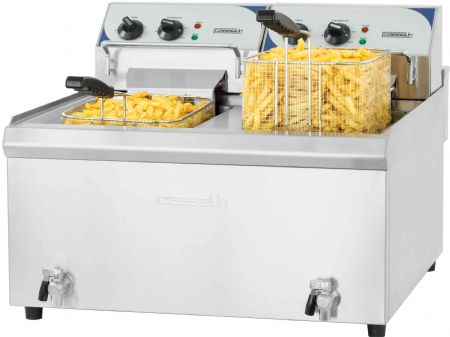 Friteuse A poser petite capacité électrique vanne de vidange 2 x 10 litres haut rendement - Casselin - CFEV102TC
