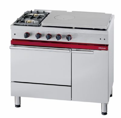 Cuisinire  gaz 2 bruleurs vifs et plaque coup de feu sur 1 four  gaz GN 1/1 - Prof 650mm