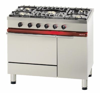 Cuisinire  gaz 5 bruleurs vifs sur 1 four  gaz GN 1/1 - Prof 650mm