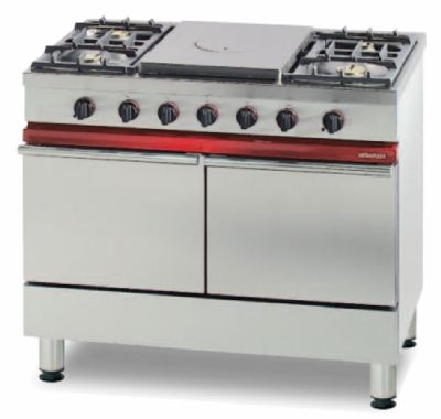 Cuisinire  gaz 4 bruleurs vifs et 1 plaque coup de feu sur 2 fours  gaz 55 L - Prof 650mm