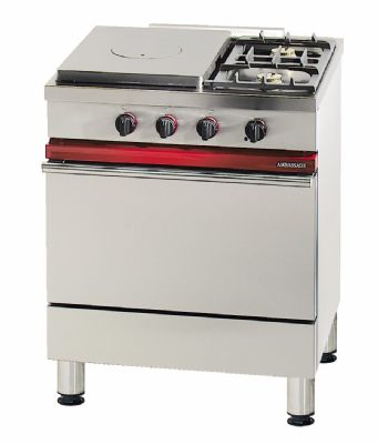 Cuisinire  gaz 2 bruleurs vifs et une plaque coup de feu sur four  gaz GN 1/1 - Prof 650mm