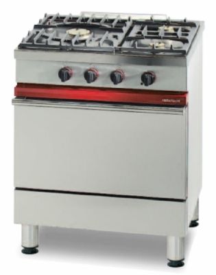 Cuisinire  gaz 3 bruleurs vifs sur 1 four  gaz GN 1/1 - Prof 650mm