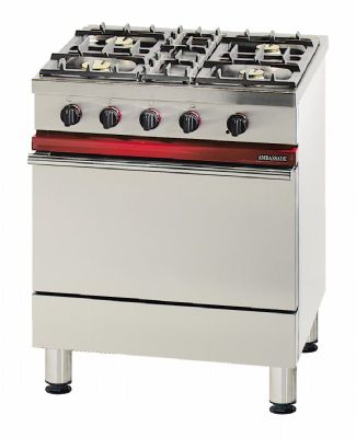 Cuisinire  gaz 4 bruleurs vifs sur 1 four  gaz GN 1/1 - Prof 650mm