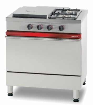 Cuisinire gaz 2 bruleurs vifs et 1 plaque coup de feu sur four  gaz - 800x650x900mm