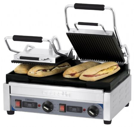 Paninis Grill double Premium Rainurée - Lisse avec minuteur - Casselin - CGP2RLPT