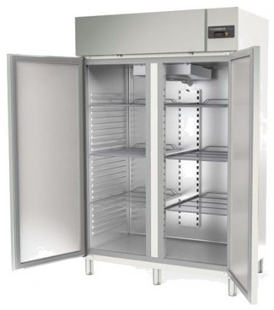 Armoire positive inox fixe GN2/1 avec 6 étagères et 2 portes pleines isolation 60 mm - 1404 litres