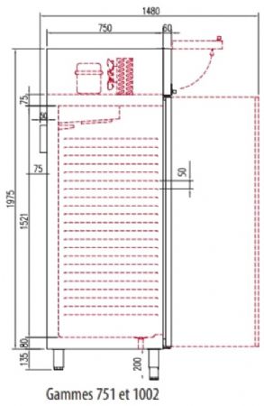 Armoire positive inox fixe GN2/1 avec 6 étagères et 2 portes pleines isolation 60 mm - 1404 litres