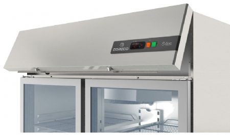 Armoire positive inox fixe GN2/1 avec 6 étagères et 2 portes vitrées isolation 60 mm - 1404 litres