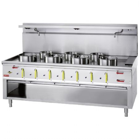 Fourneau wok 7 brûleurs avec rideau d'eau Gaz - Diamond - CHINA/7L