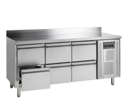 Table rfrigre positive comptoir GN 1/1 inox avec 6 tiroirs et dosseret - 1795 x 700 x 980 mm