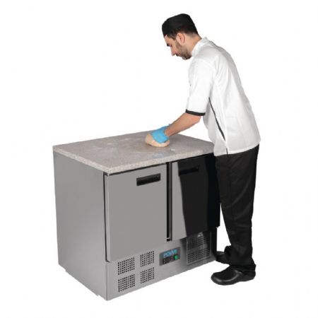 Table desserte réfrigérée positive 240 L 2 portes plan marbre - Polar - CL108