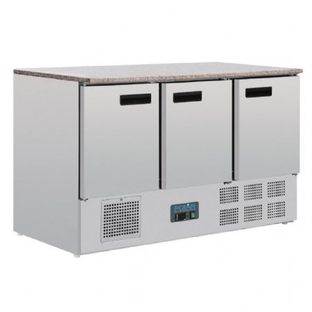 Table desserte réfrigérée positive 368 L 3 portes plan marbre - Polar - CL109