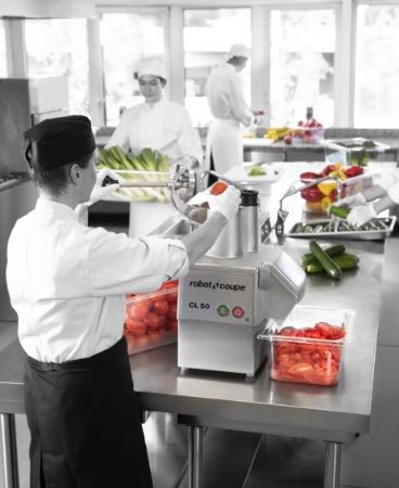 Coupe l�gumes professionnel noir 2 vitesses triphas� avec 5 disques inclus 150kg/h - 375 - 750 trs/min