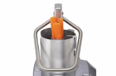 Coupe l�gumes � 2 goulottes grand d�bit et chariot inox � roulettes 400kg/h - 375 � 750 trs/min