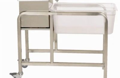 Coupe l�gumes professionnel avec chariot inox � roulettes 400kg/h - 375 � 750 trs/min