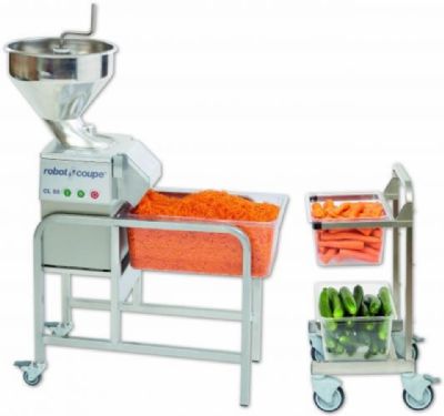 Coupe légumes professionnel avec chariot inox à roulettes 400kg/h - 375 à 750 trs/min Coupe légumes professionnel avec chariot inox à roulettes 400kg/h - 375 à 750 trs/min