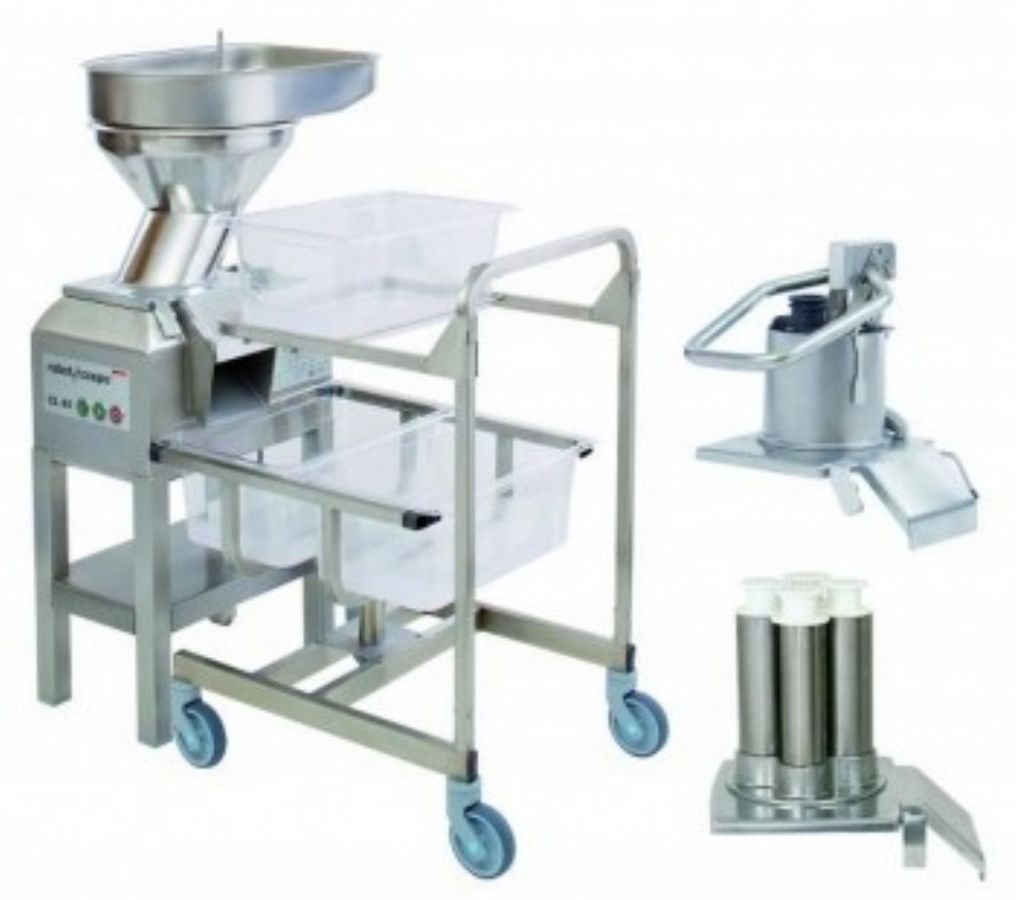 Coupe l�gumes professionnel avec chariot inox � roulettes 600kg/h - 375 � 750 trs/min
