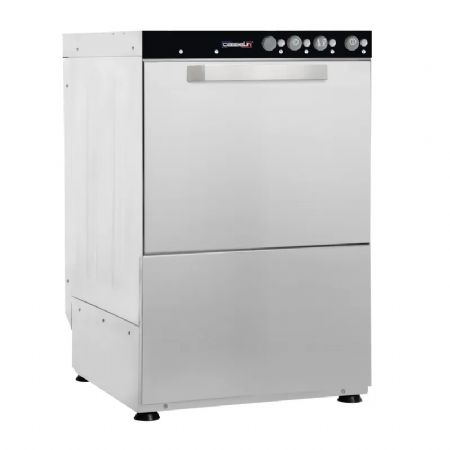Lave-verres électrique professionnel inox avec pompe de vidange et adoucisseur intégrés - 400x400 mm