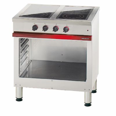 Cuisinire lectrique 4 plaques vitrocramiques sur armoire ouverte - Profondeur 650mm