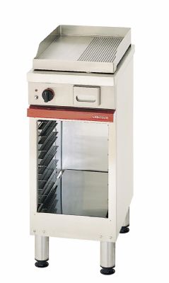 Plaque à snacker gaz sur armoire ouverte surface mi lisse mi rainurée - 400x650x900 mm Plaque à snacker gaz sur armoire ouverte surface mi lisse mi rainurée - 400x650x900 mm