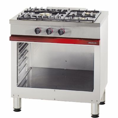 Cuisinire  gaz 3 bruleur vifs (1x7 kW, 2x3 kW) sur armoire ouverte - 800x650x900mm