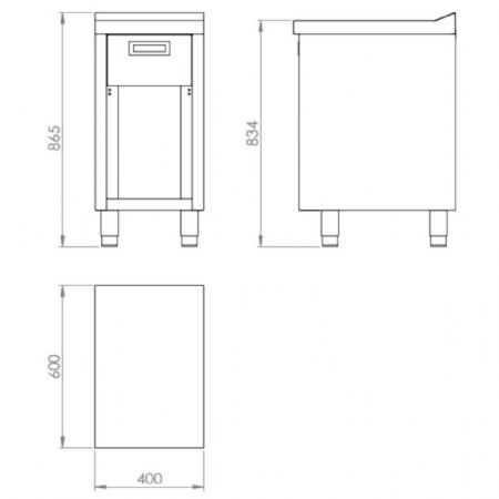 Élément neutre ligne de cuisson 600 mm tiroir et armoire en acier inoxydable 400x600x865 mm - Hr Fainca - CN6004E