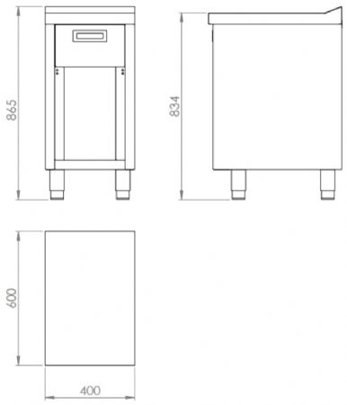 Plan neutre sur placard ouvert avec tiroir - 400x600x865 mm