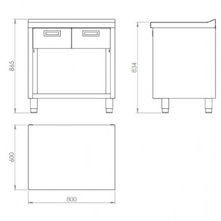 Élément neutre ligne de cuisson 600 mm avec 2 tiroirs et armoire en acier inox - Hr Fainca - CN6008E
