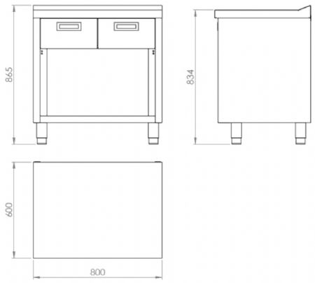 Plan neutre sur placard ouvert avec tiroir - 800x600x865 mm