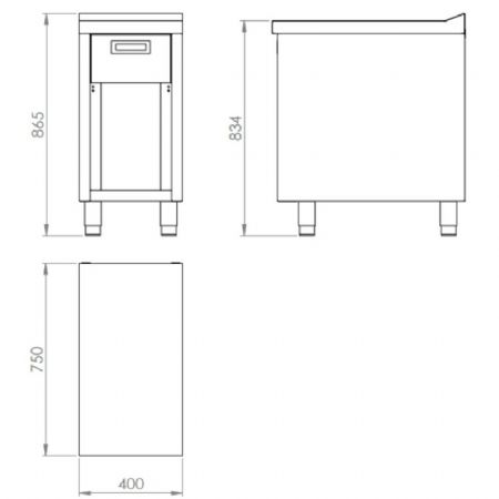 Plan neutre sur placard ouvert avec tiroir - 400x750x865 mm