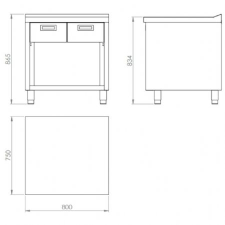 Élément neutre ligne de cuisson 750 mm avec 2 tiroirs et armoire - Hr Fainca - CN7508E