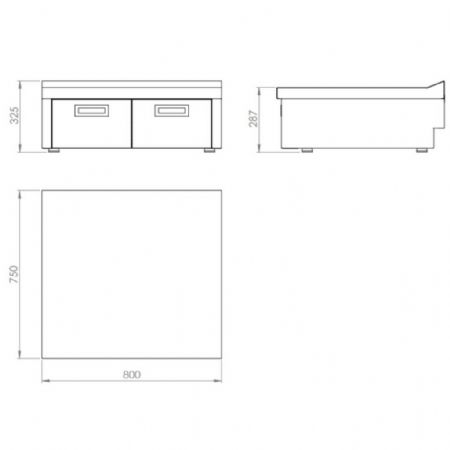 Élément neutre ligne de cuisson 750 mm avec 2 tiroirs et plan de travail renforcé - Hr Fainca - CN7508S