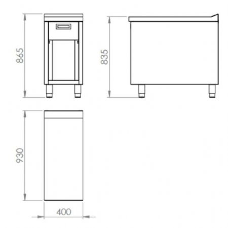 Élément neutre ligne de cuisson 900 à poser tiroir en acier inox AISI 304 400x930x865 mm - Hr Fainca - CN9004E