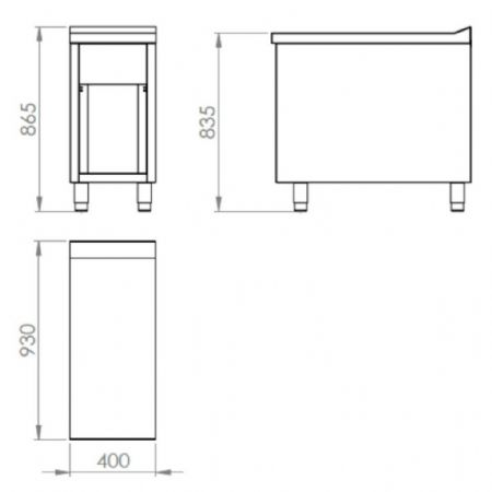 Élément neutre ligne de cuisson 900 tiroir à poser en acier inox AISI 304 800x930x865 mm - Hr Fainca - CN9008E
