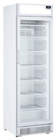 Congélateur vertical professionnel blanc avec bandeau lumineux 1 porte vitrée chauffante 320 L - Coolhead - CNG 390C