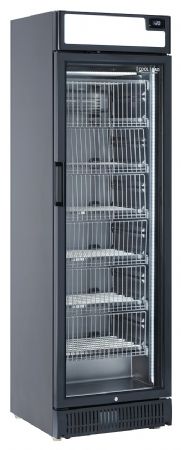 Congélateur vertical professionnel noir avec bandeau lumineux 1 porte vitrée chauffante 320 L - Coolhead - CNG 390CB
