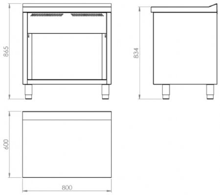 Plan neutre sur placard ouvert sans tiroir - 800x600x865 mm