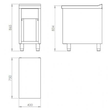 Élément neutre ligne de cuisson 750 mm avec armoire et plan de travail renforcé - Hr Fainca - CNS7504E