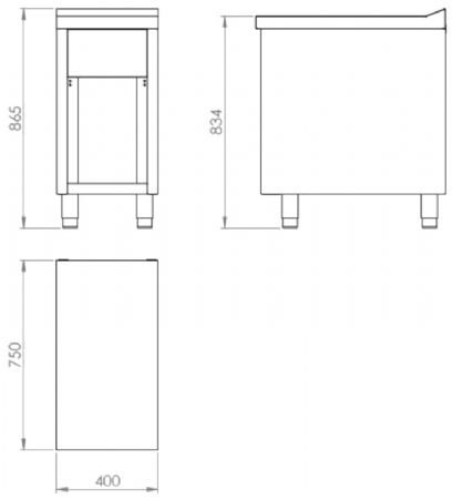 Plan neutre sur placard ouvert sans tiroir - 400x750x865 mm