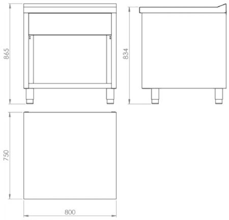 Plan neutre sur placard ouvert sans tiroir - 800x750x865 mm