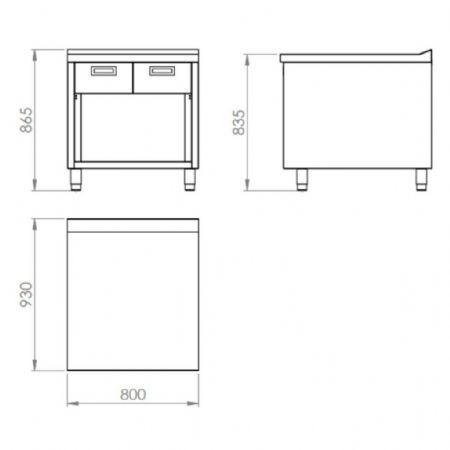 Élément neutre ligne de cuisson 900 tiroir à poser en acier inox AISI 304 400x930x865 mm - Hr Fainca - CNS9004E