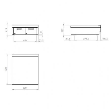 Élément neutre ligne de cuisson 900 meuble de table 400x930x865 mm - Hr Fainca - CNS9004S