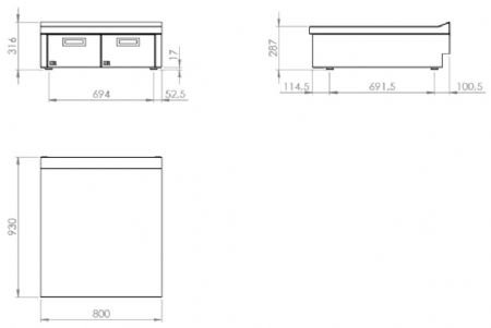 Meuble neutre de table sans tiroir - 400x930x316 mm