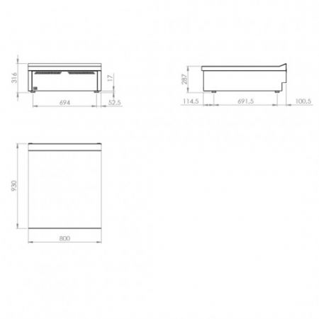 Meuble neutre de table sans tiroir - 800x930x316 mm