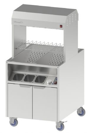 Poste de salage double chauffe traversant avec 6 bacs gastronormes 1/6