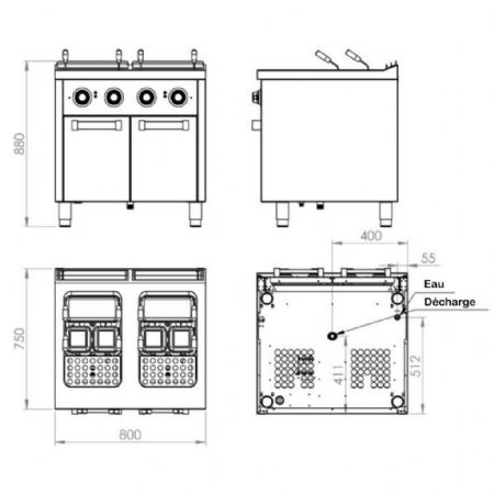 Cuiseur à pâte pro profondeur 750 Monophasé 2 cuves 25+25 L 12000 kW - Hr Fainca - CPE25L25L750E