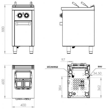 Cuiseur à pâtes électrique sur placard avec porte 1 cuve 25 litres - 6 kW - 400x600x880 mm