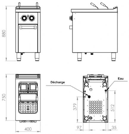 Cuiseur à pâtes électrique sur placard avec porte 1 cuve 25 litres - 6 kW - 400x750x880 mm