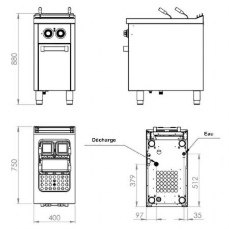 Cuiseur à pâtes Monophasé 1 cuve 25 L 6000 kW - Hr Fainca - CPE25L750E